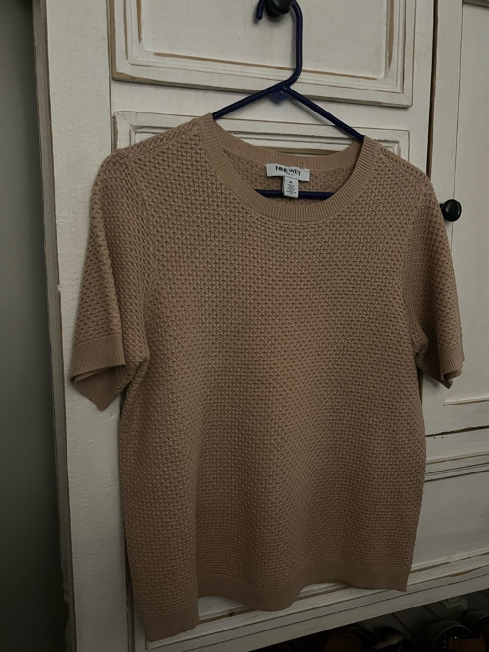 Nine West Beige Textured Short Sleeve Sweater